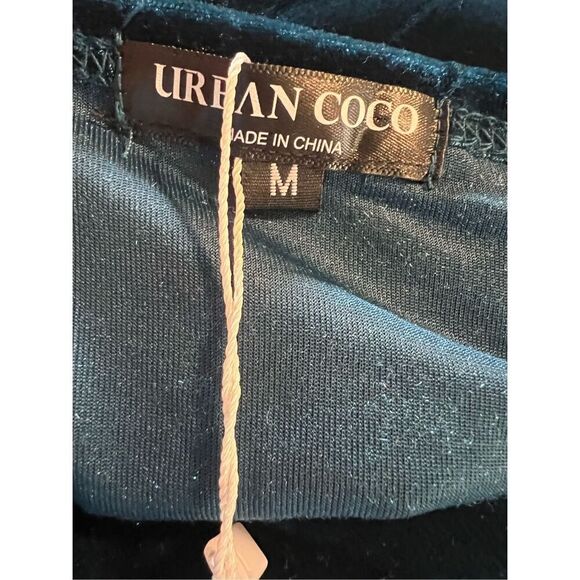 Urban Coco Size M Long Sleeve V-Neck Maxi Dress Emerald Green Velvet Formal NWT - Picture 11 of 15